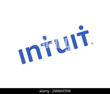 Intuit, rotated, white background, logo, brand name Stock Photo