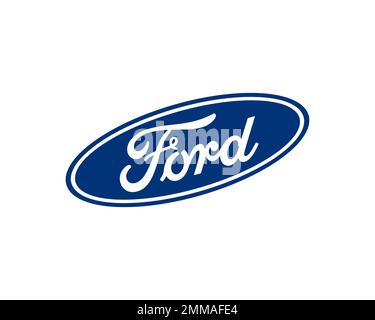 Ford Motor Company, rotated, white background, logo, brand name Stock Photo