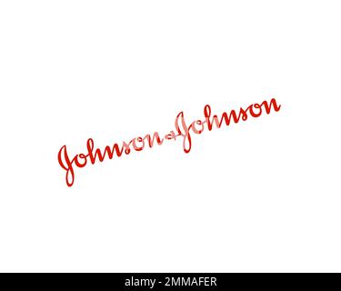 Johnson & Johnson, rotated, white background, logo, brand name Stock Photo