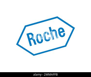 Hoffmann La Roche, rotated, white background, logo, brand name Stock Photo