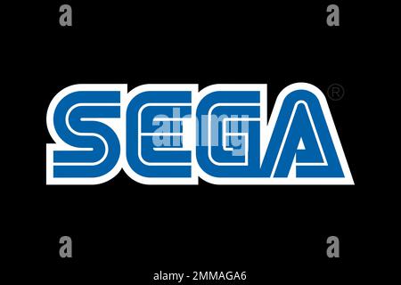 Sega, black background, logo, brand name Stock Photo