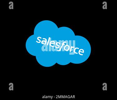 Salesforce. com, rotated, black background, logo, brand name Stock Photo