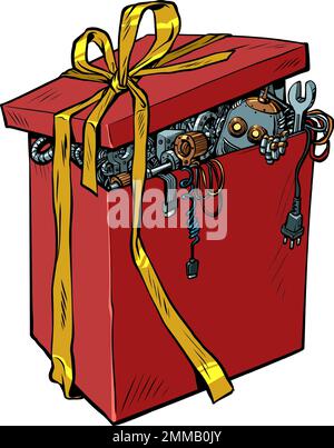 Robot in a gift box artificial intelligence, new year and christmas, birthday Stock Vector