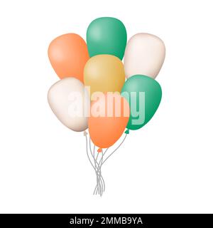 Bunch of 3D gel balloons on a white background. Flying balloons in the colors of the Irish flag. Decoration object for birthday, wedding, festival, an Stock Vector