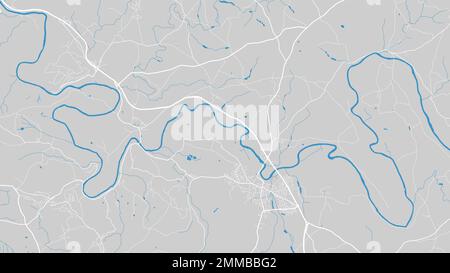 Wye river map, Wales, England. Watercourse, water flow, blue on grey background road map. Vector illustration, detailed silhouette. Stock Vector