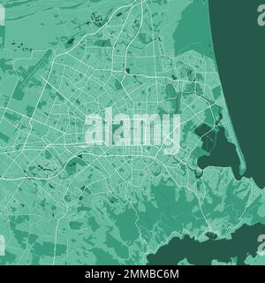 Detailed green map of Christchurch city administrative area. Royalty free vector illustration. Cityscape panorama. Decorative graphic tourist map of C Stock Vector