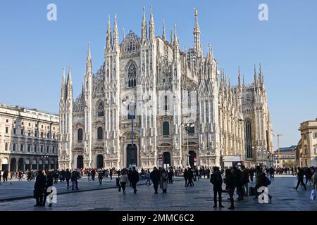 Panorama of Piazza del Duomo, main square of Milan Italy - January 2023 Stock Photo