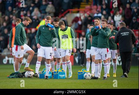 Wrexham, Wrexham County Borough, Wales. 29th January 2023. Wrexham team warming up, during Wrexham Association Football Club V Sheffield United Football Club at The Racecourse Ground, in The Emirates FA Cup. (Credit Image: ©Cody Froggatt/Alamy Live News) Stock Photo