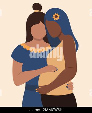 Portrait Of Two Moms Who Are Expecting Child, Concept Of Pregnancy Vector Illustration In Flat Style Stock Vector