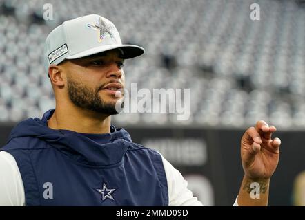 Dallas Cowboys quarterback Dak Prescott wears a Crucial Catch hat as he  warms up for an NFL football game against the Houston Texans, Sunday, Oct.  7, 2018, in Houston. (AP Photo/David J.