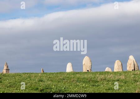 monument of the menhirs in La Coru a, Spain Stock Photo