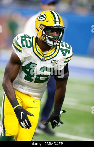 Green Bay, WI, USA. 10th Nov, 2019. Green Bay Packers wide receiver Allen  Lazard #13 celebrates with Green Bay Packers inside linebacker Oren Burks  #42 during the NFL Football game between the