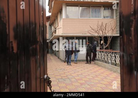 Srinagar, India. 29th Jan, 2023. SRINAGAR, INDIA - JANUARY 29: A National Investigation Agency (NIA) team sealed the Hurriyat Conference office at Rajbagh area on January 29, 2023 in Srinagar, India. A team of NIA officials from Delhi arrived in Srinagar on Sunday (January 27) and enforced the order passed by a special court. In the ‘NIA vs Mohammad Hafiz Saeed and others' case registered under the Unlawful Activities (Prevention) Act (UAPA).(Photo by Waseem Andrabi/Hindustan Times/Sipa USA) Credit: Sipa USA/Alamy Live News Stock Photo