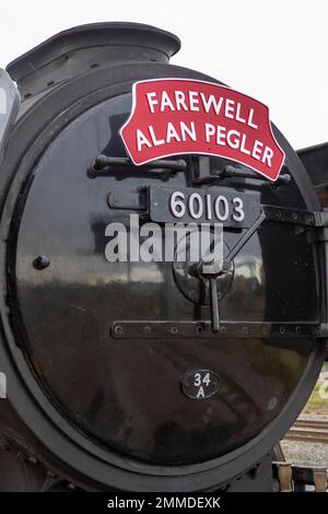 60103 Flying Scotsman at Peterborough with the 'Farewell Alan Pegler' Tour Stock Photo