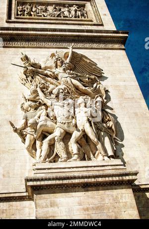 A relief on the facade of the Arc de Triomphe in Paris, France. Stock Photo