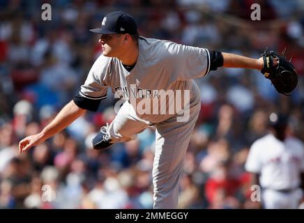 New York Yankees' Lance Lynn delivers a pitch during the first inning of a  baseball game against the Toronto Blue Jays, Friday, Aug. 17, 2018, in New  York. (AP Photo/Frank Franklin II