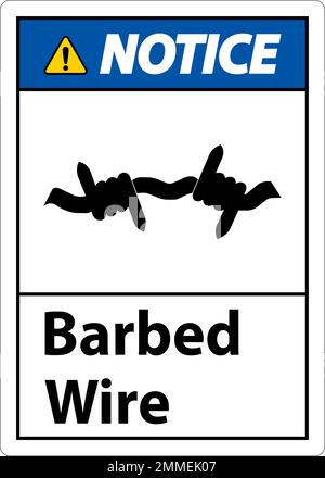 Notice Sign Barbed Wire On White Background Stock Vector