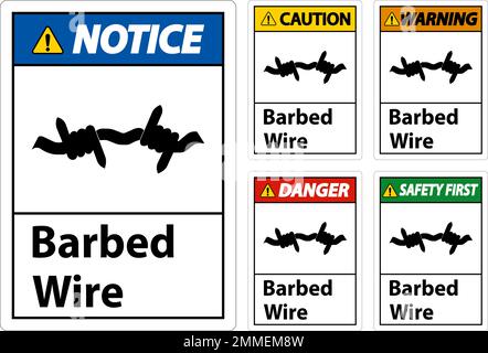 Caution Sign Barbed Wire On White Background Stock Vector