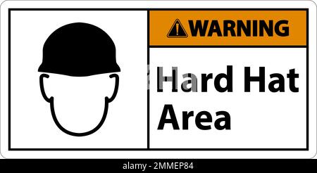 Warning Hard Hat Protection Required Area Sign On White Background Stock Vector