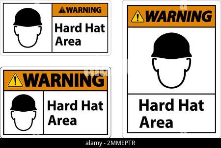 Warning Hard Hat Protection Required Area Sign On White Background Stock Vector