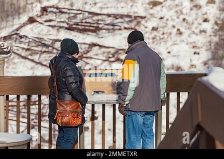 Winter activities Kinzua bridge Alleghany national forest winter season cold snow Stock Photo