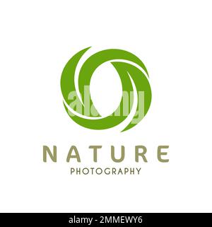 A vector Illustration of green nature ecology photography logo, leaf circle logo Stock Vector