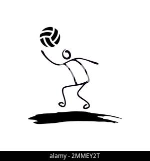 A vector illustration of Stickman Serving Volleyball Logo Sign, stickman art style Stock Vector