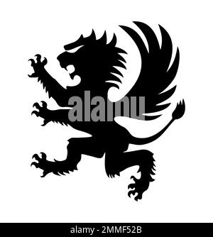 A vector Illustration of Standing Heraldic Lion Vector Sign in black on white art Stock Vector