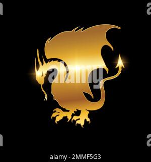 A vector illustration of Golden Heraldic Dragon Vector Sign in black background with gold shine effect Stock Vector