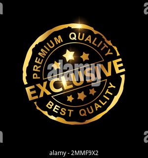 Golden Exclusive Premium Quality Logo Sign in black background with gold shine effect Stock Vector