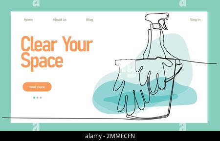 Home cleaning service landing page design concept, illustration of janitors with cleaning tools. Vector illustration Stock Vector
