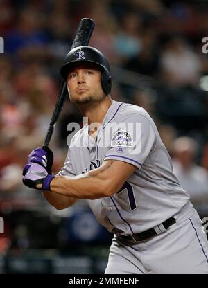 Colorado Rockies left fielder Matt Holliday waits for batting practice at  the World Series game three at Coors Field in Denver on October 27, 2007.  (UPI Photo/Gary C. Caskey Stock Photo - Alamy