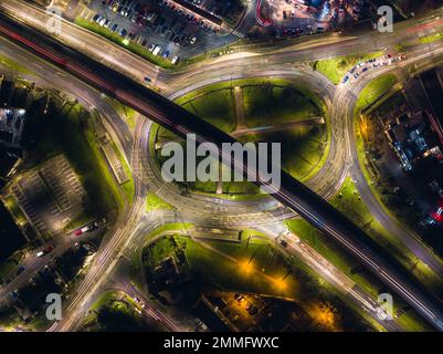 Night Top Down over Penn Inn Flyover and Roundabout from a drone Newton ...