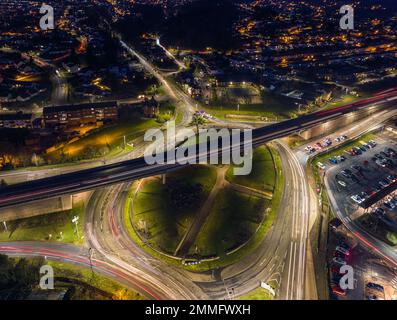 Night Top Down over Penn Inn Flyover and Roundabout from a drone Newton ...