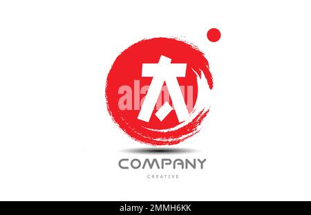 red A grunge alphabet letter logo icon design with japanese style lettering. Creative template for company Stock Vector