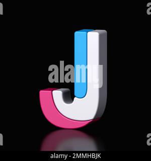 3d letter J plastic blue and pink from alphabet isolated in a black background. Hi tech metallic font character design illustration, text minimal styl Stock Photo