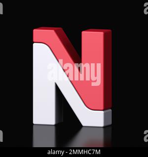 3d letter N plastic red and white from alphabet isolated in a black background. Hi tech metallic font character design illustration, text minimal styl Stock Photo