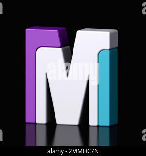 3d letter M plastic purple and light blue from alphabet isolated in a black background. Hi tech metallic font character design illustration, text mini Stock Photo
