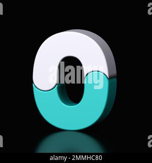 3d letter O plastic teal and white from alphabet isolated in a black background. Hi tech metallic font character design illustration, text minimal sty Stock Photo