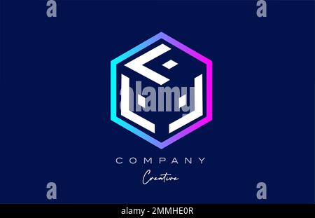 pink blue E three letter cube alphabet letter logo icon design with ...
