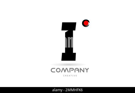simple black and white I alphabet letter logo icon design with japanese style lettering. Creative template for company and business with red dot Stock Vector