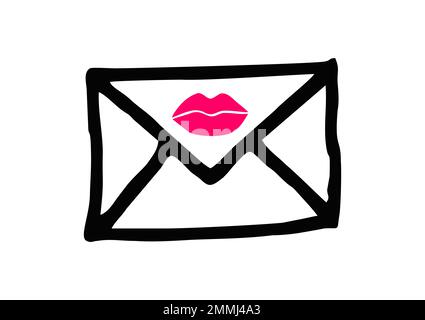 DRAWING OF A LOVE LETTER, ENVELOPE WITH A MARKED KISS Stock Vector