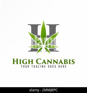 Letter or word H serif font with Marijuana or Cannabis leaf image graphic icon logo design abstract concept vector stock related to initial or plant. Stock Vector
