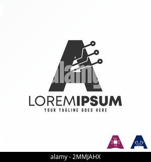 Letter or word A serif font with cutting and dot image graphic icon ...