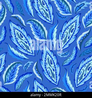 Blue paisley ornamental seamless pattern in indian style. Ornate decorative floral motif. Vector illustration Stock Vector