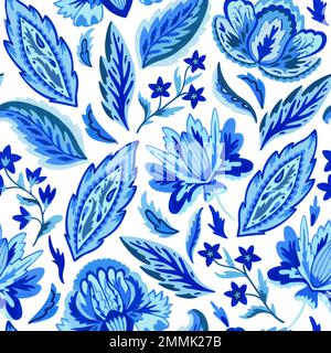 Blue paisley ornamental seamless pattern in indian style. Ornate decorative floral motif. Vector illustration Stock Vector