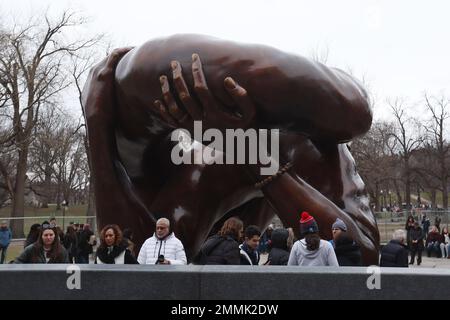 Boston, MA, USA. 29th Jan, 2023. The Embrace sculpture at the Boston Common in Boston, Massachusetts on January 29, 2023. Credit: Mpi34/Media Punch/Alamy Live News Stock Photo