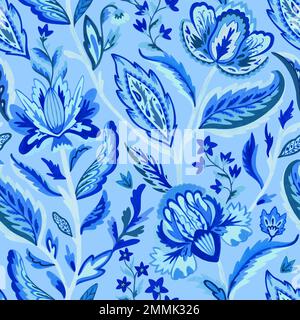 Blue paisley ornamental seamless pattern in indian style. Ornate decorative floral motif. Vector illustration Stock Vector
