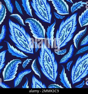 Blue paisley ornamental seamless pattern in indian style. Ornate decorative floral motif. Vector illustration Stock Vector