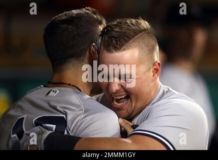 Oakland Athletics' Tyler Wade celebrates after hitting a double against the  Cleveland Guardians during the fourth inning of a baseball game Wednesday,  June 21, 2023, in Cleveland. (AP Photo/David Dermer Stock Photo 